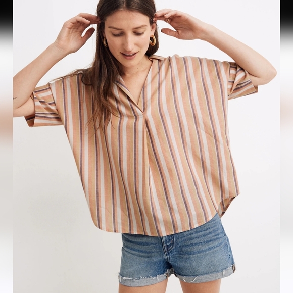 Madewell Courier Button-Back Shirt in Rainbow Stripe Large Cotton Comfy - Picture 1 of 7